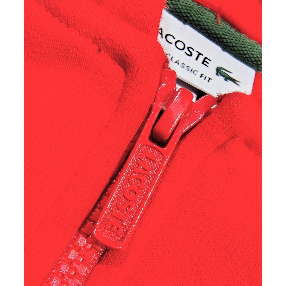 Lacoste Sport Hoodie Mens Large Red Full Zip Cotton Blend Fleece Sweatshirt Logo - Picture 3 of 15